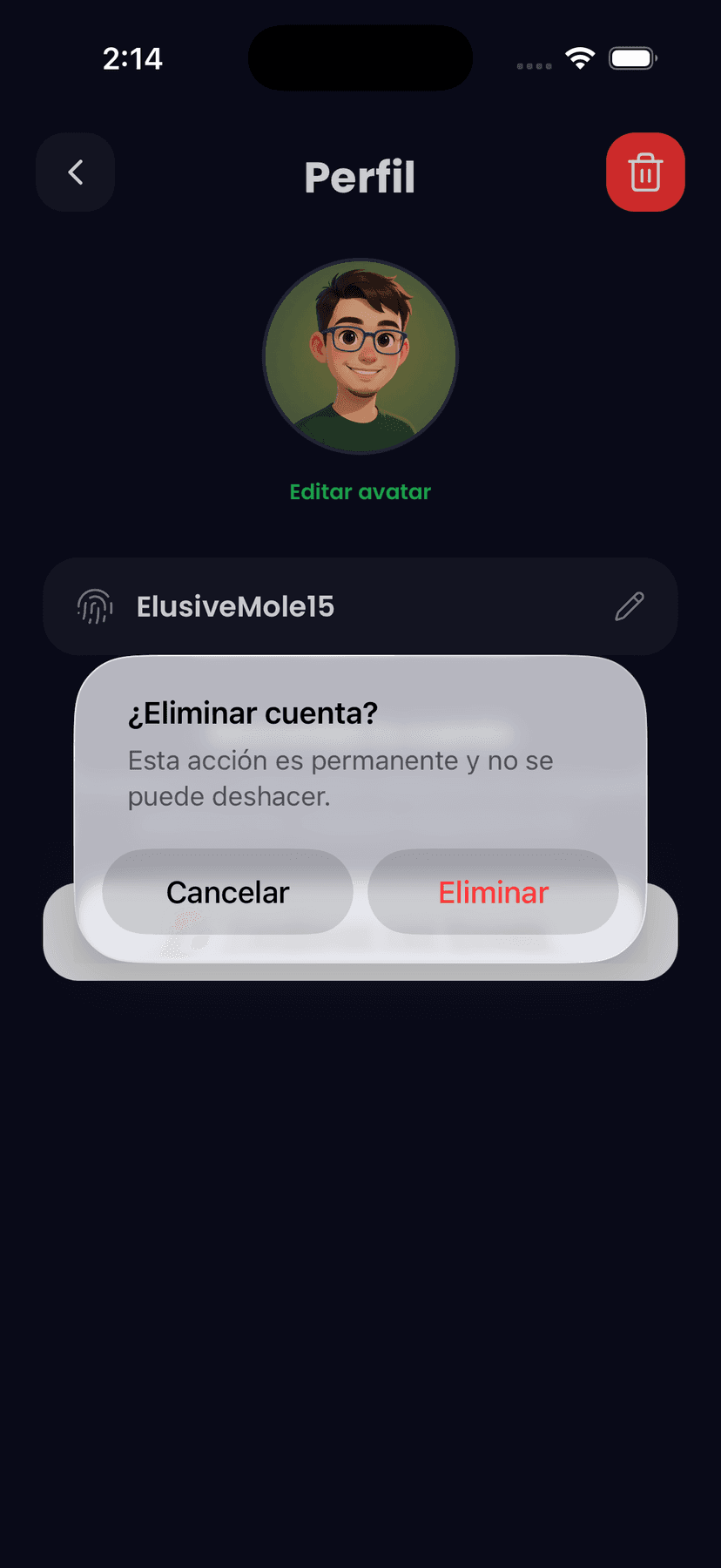 Delete confirmation dialog